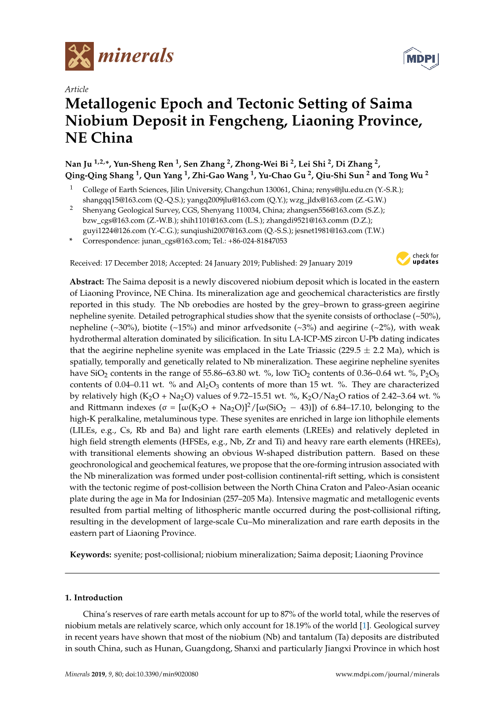 Metallogenic Epoch and Tectonic Setting of Saima Niobium Deposit in Fengcheng, Liaoning Province, NE China