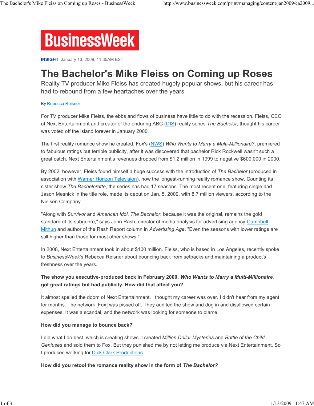 The Bachelor's Mike Fleiss on Coming up Roses - Businessweek