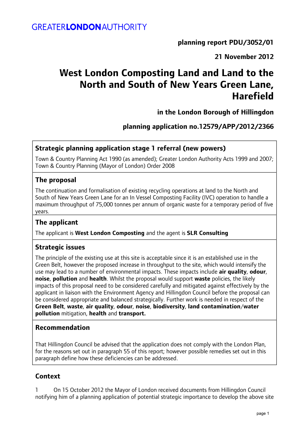 West London Composting Land and Land to the North and South of New
