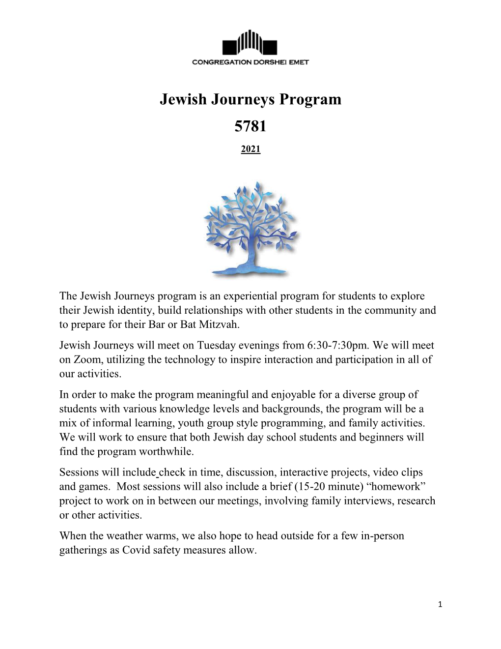 Jewish Journeys Program 5781 2021