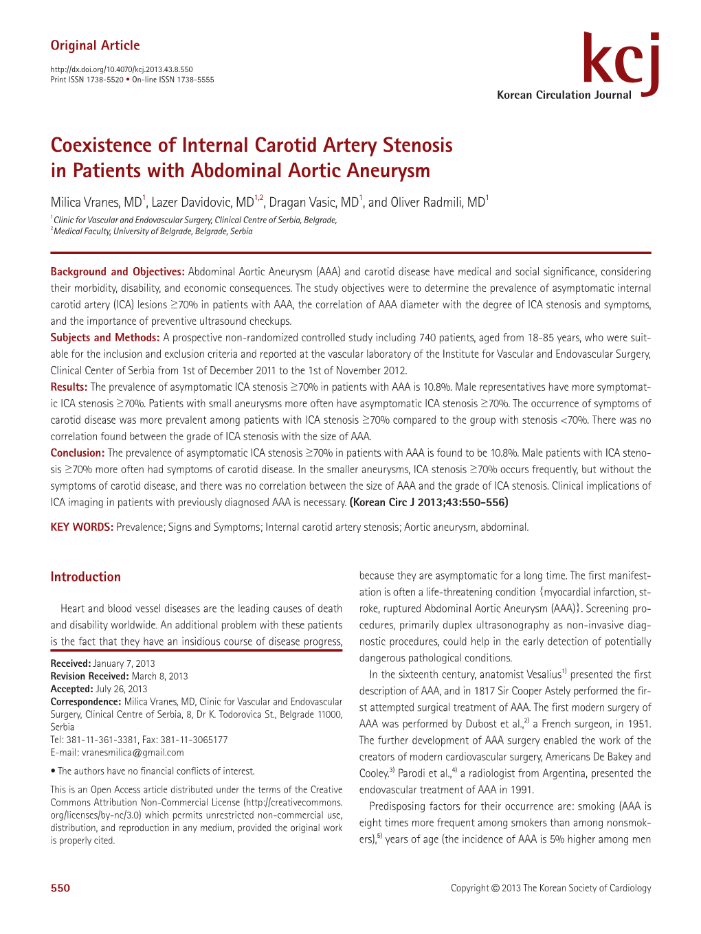Coexistence of Internal Carotid Artery Stenosis in Patients with Abdominal