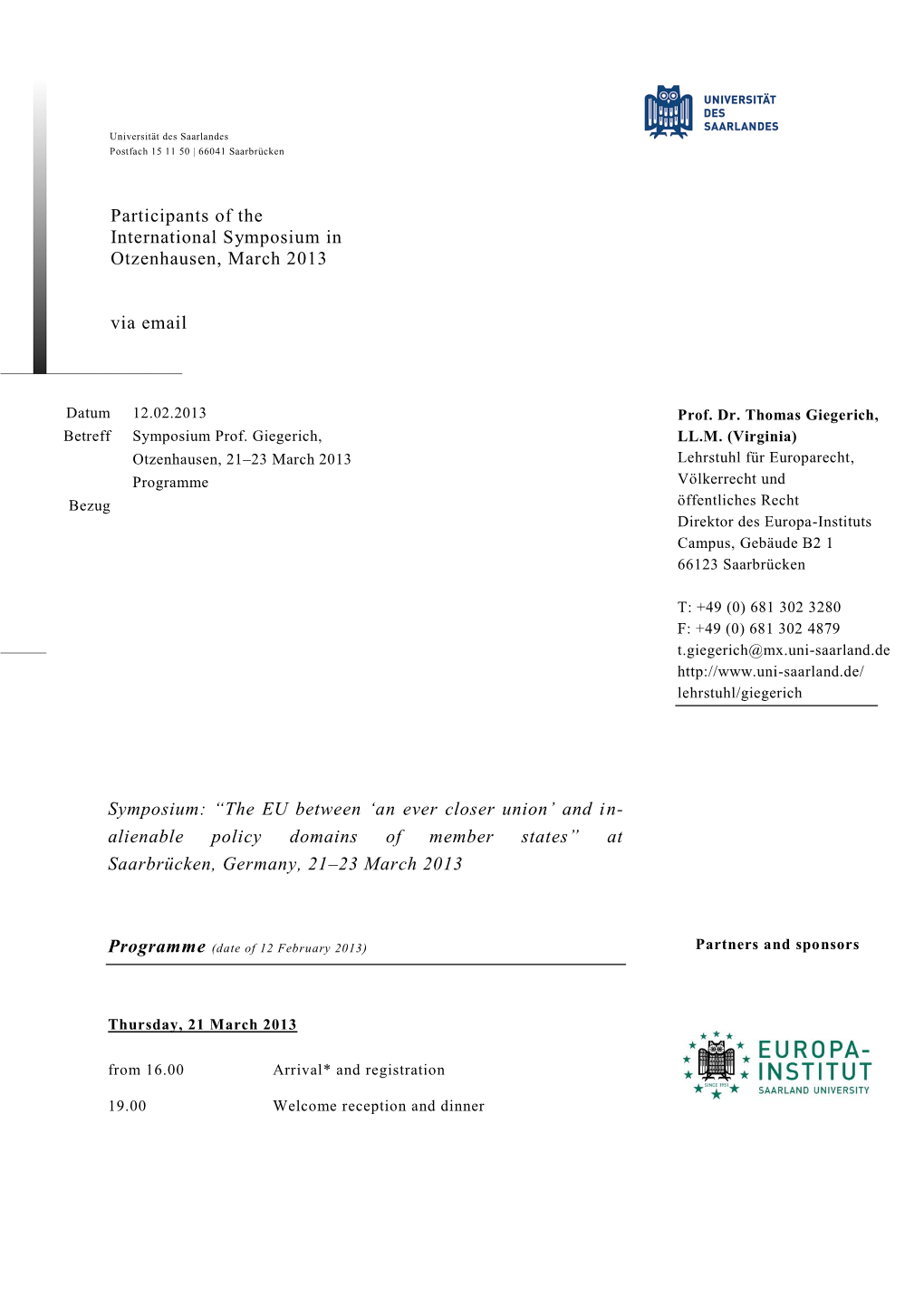 Universität Des Saarlandes Postfach 15 11 50 | 66041 Saarbrücken