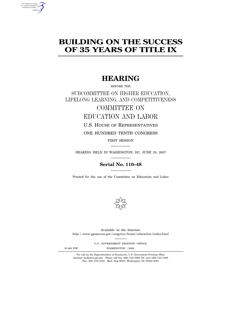 Building on the Success of 35 Years of Title Ix