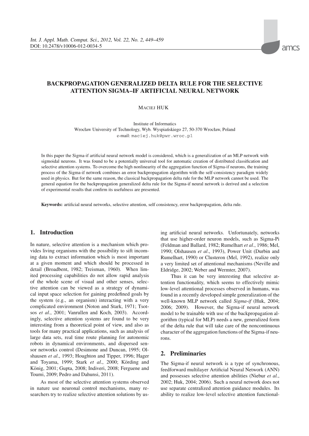 Backpropagation Generalized Delta Rule for the Selective Attention Sigma–If Artificial Neural Network