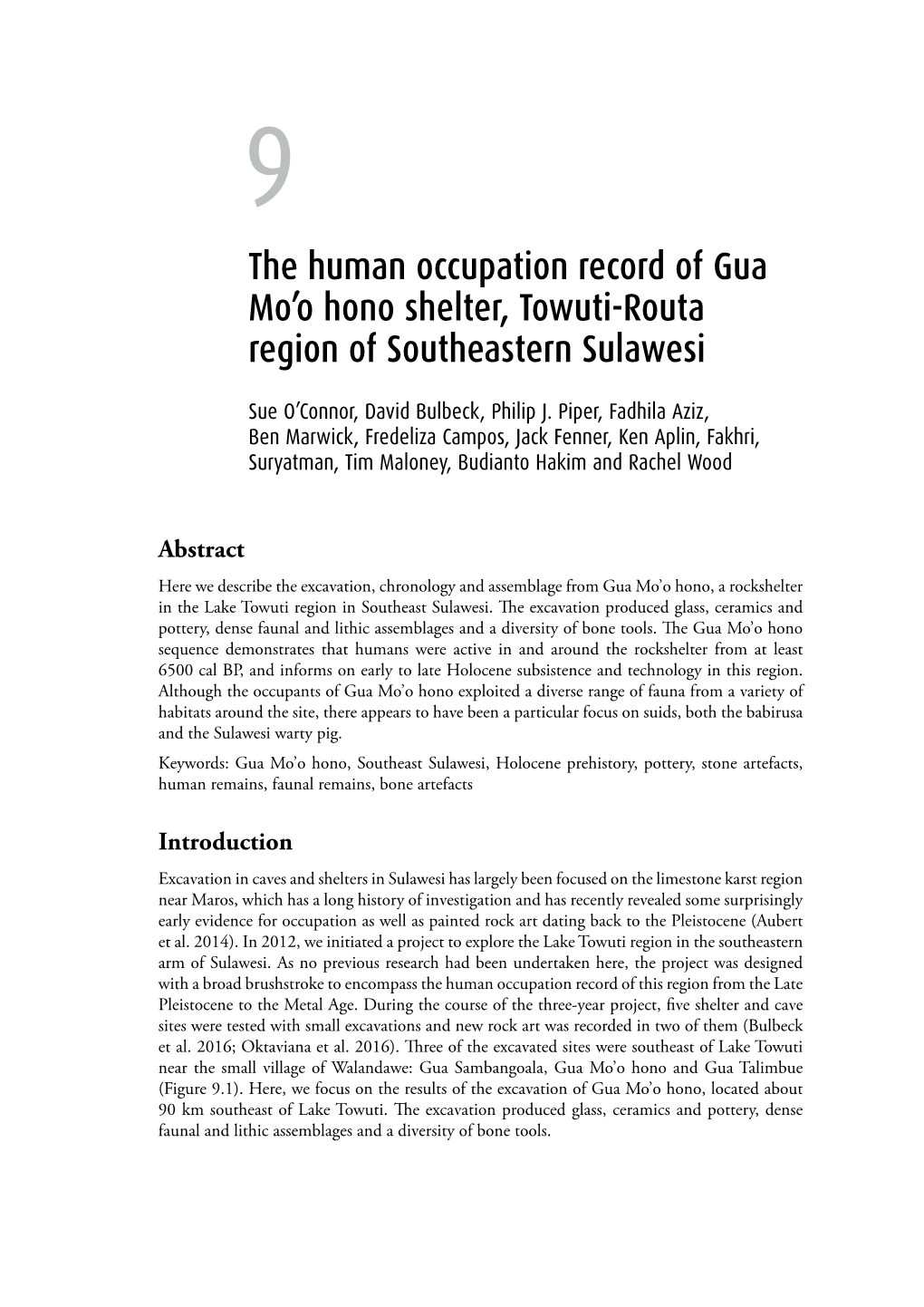 9. the Human Occupation Record of Gua Mo'o Hono Shelter, Towuti