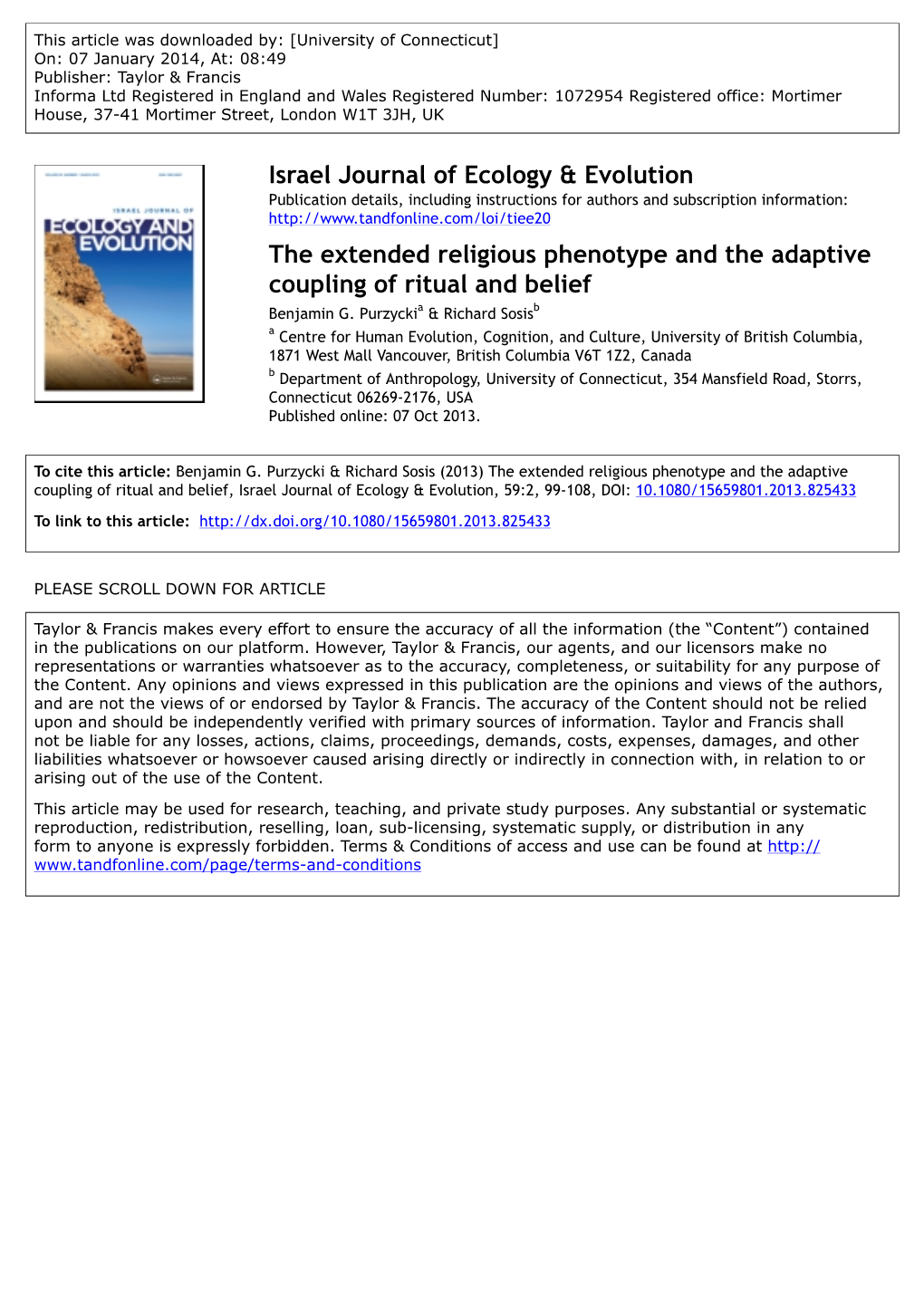The Extended Religious Phenotype and the Adaptive Coupling of Ritual and Belief Benjamin G