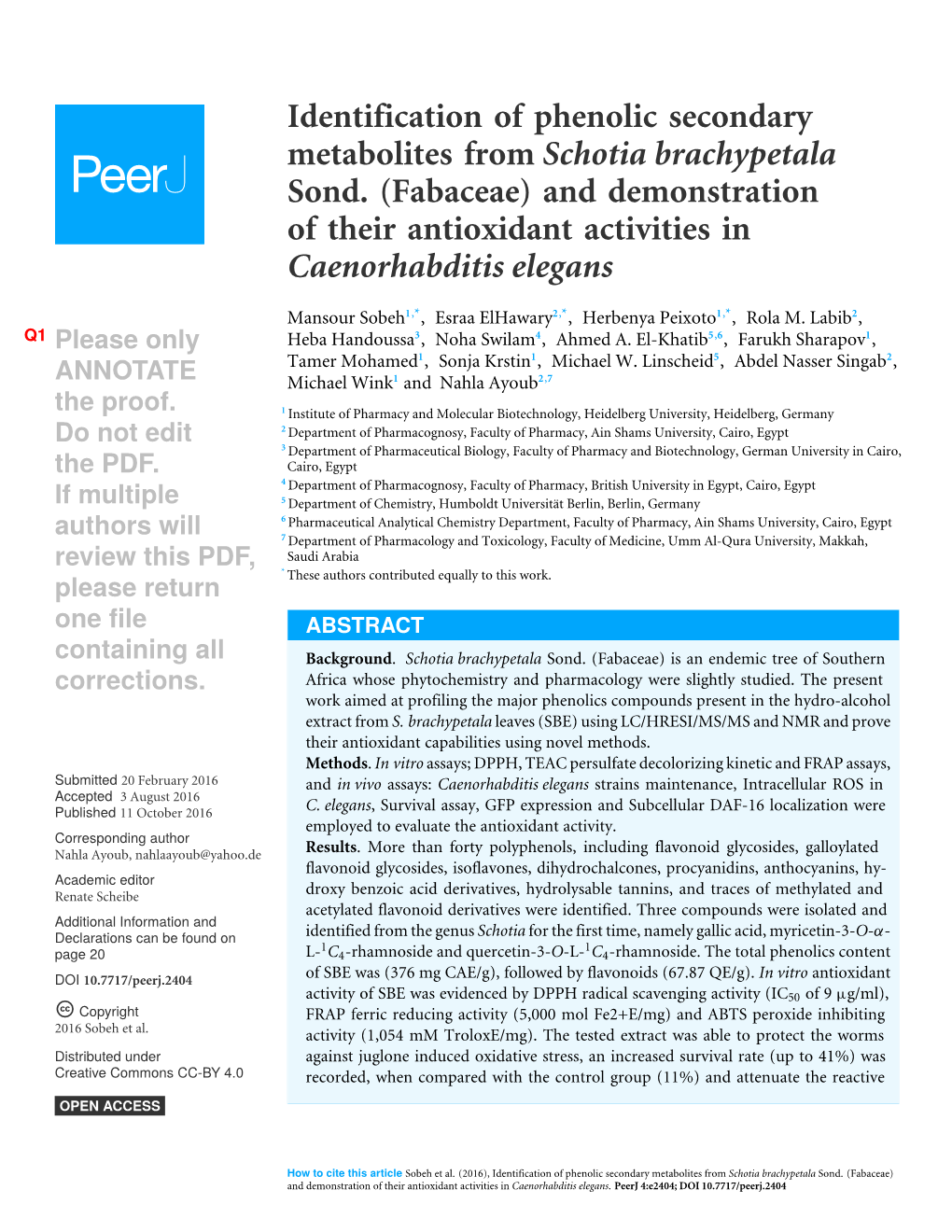 Identification of Phenolic Secondary Metabolites from Schotia Brachypetala Sond