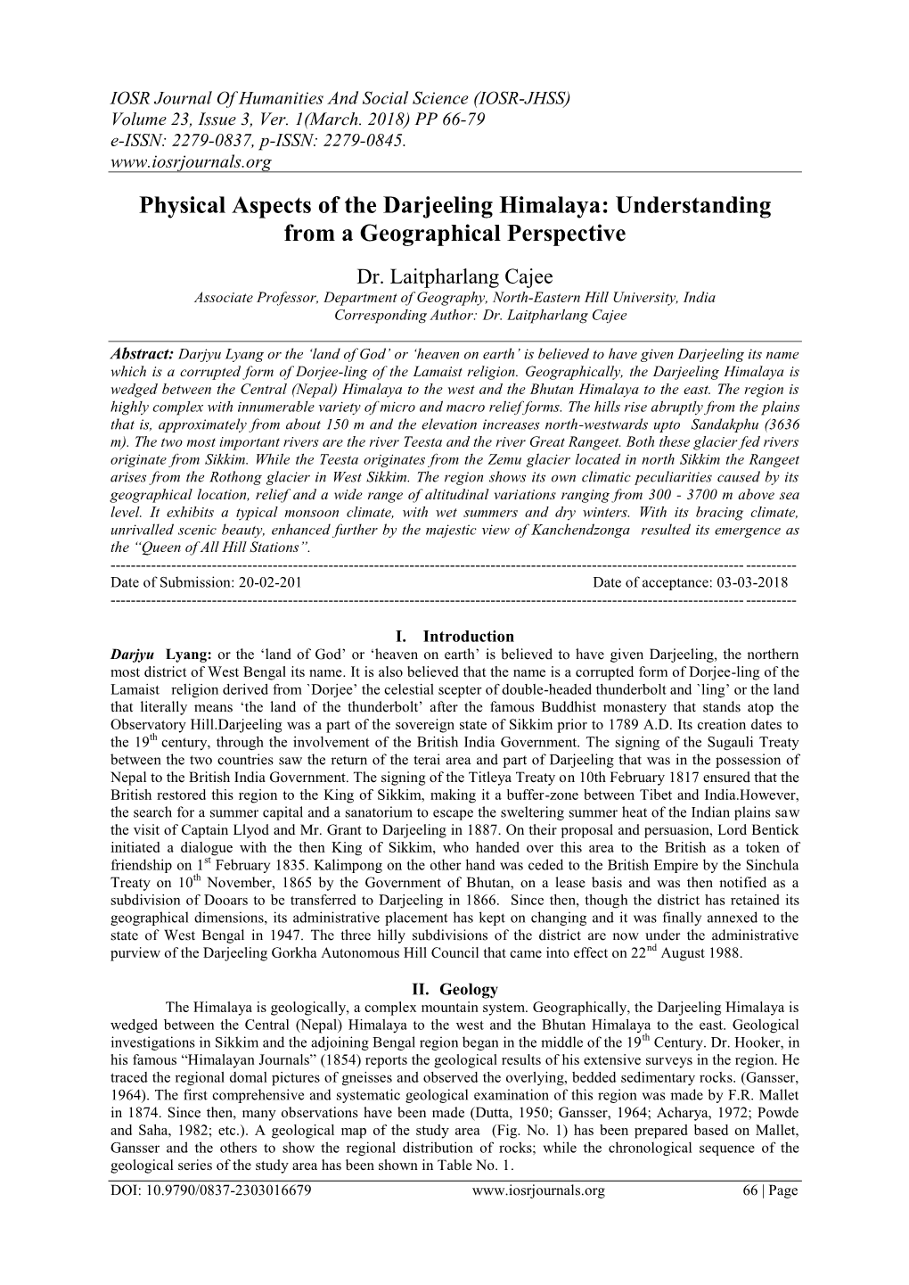 Physical Aspects of the Darjeeling Himalaya: Understanding from a Geographical Perspective