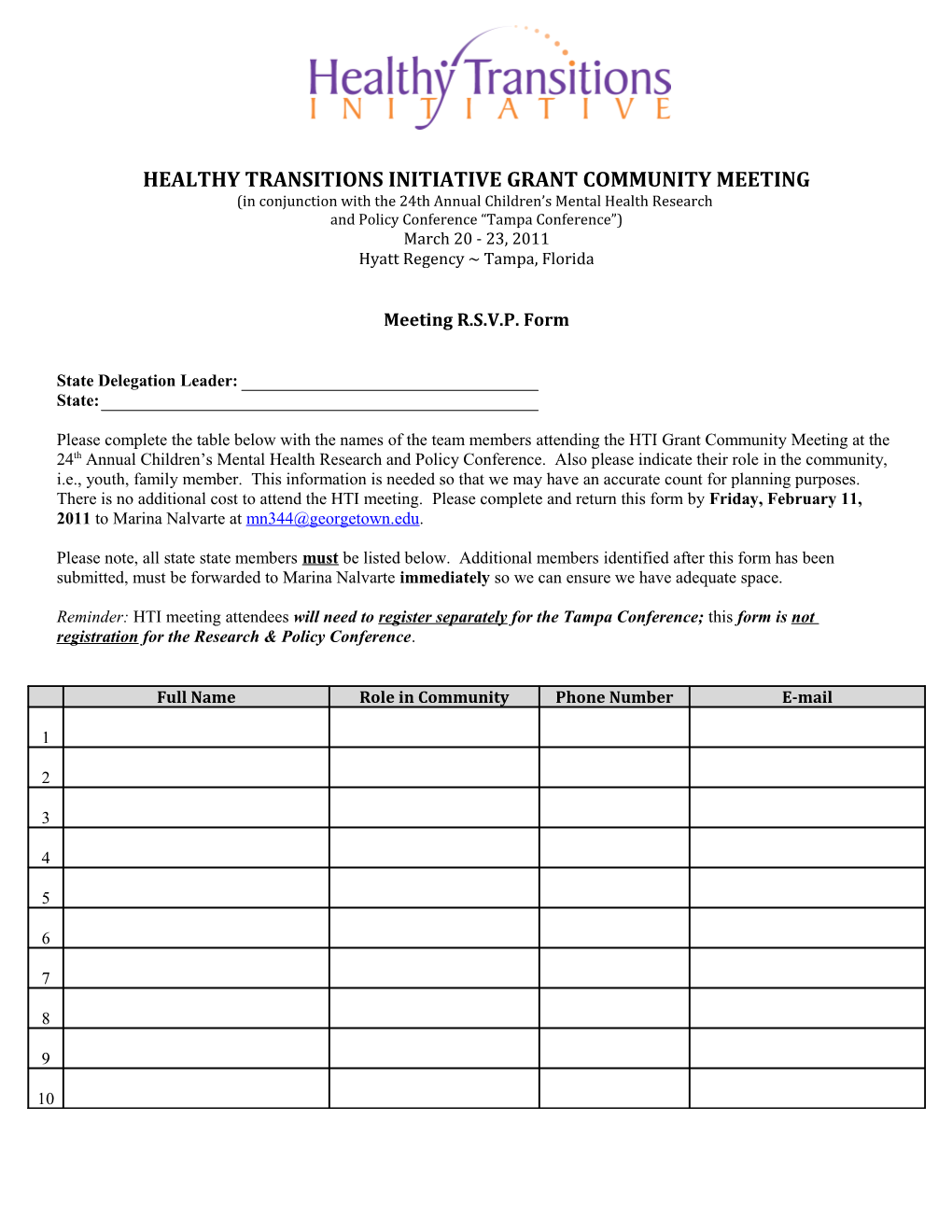 Healthy Transitions Initiative Grant Community Meeting