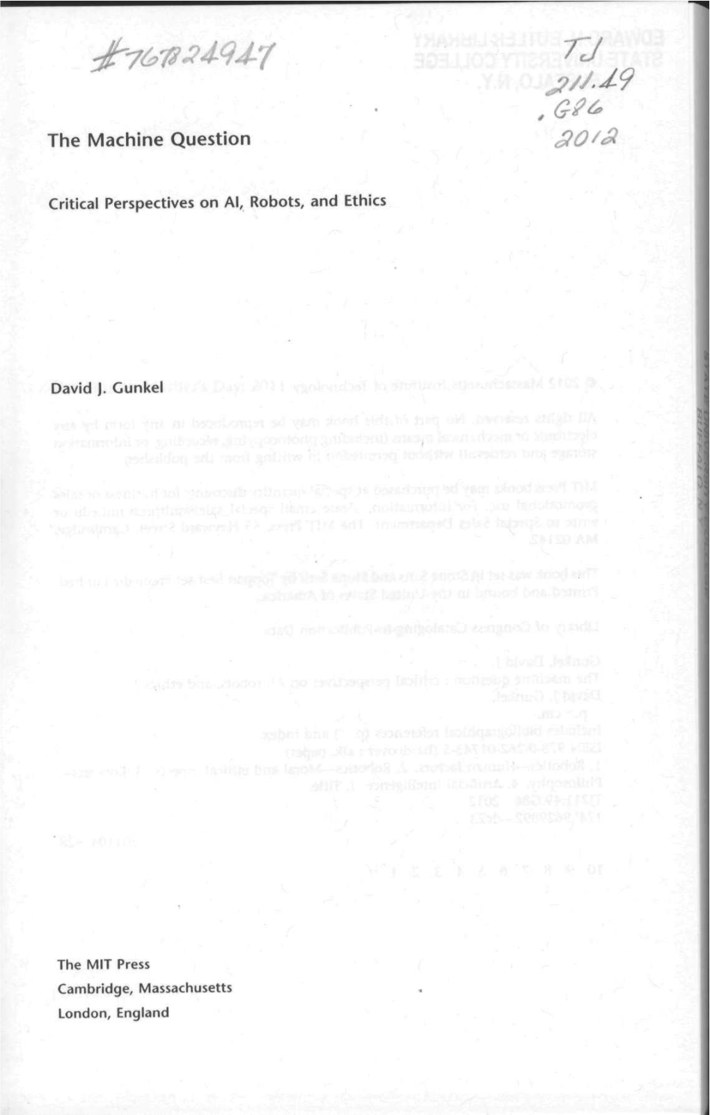 J H W S M M F the Machine Question R J Critical Perspectives on Al, Robots