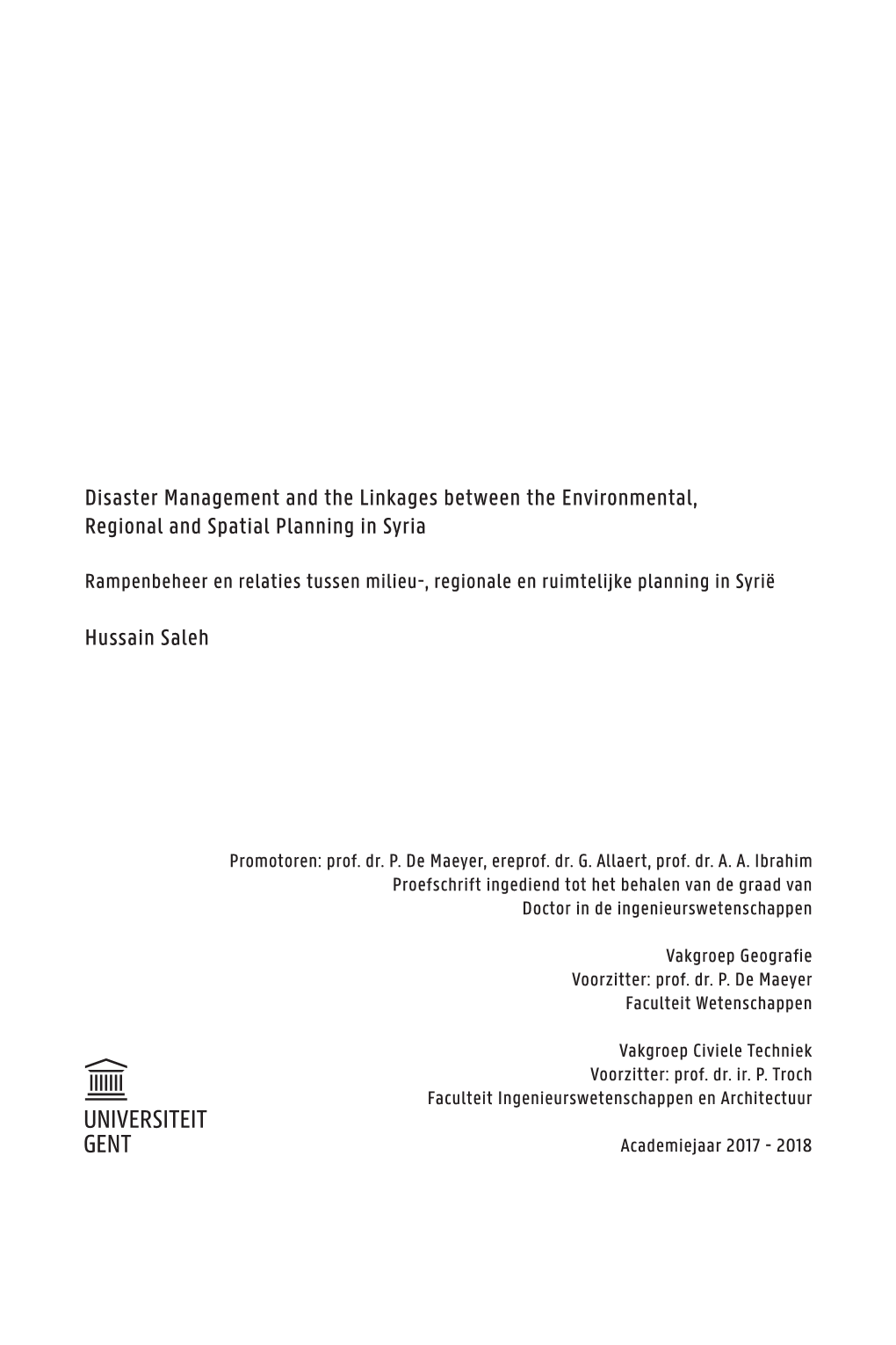 Disaster Management and the Linkages Between the Environmental, Regional and Spatial Planning in Syria