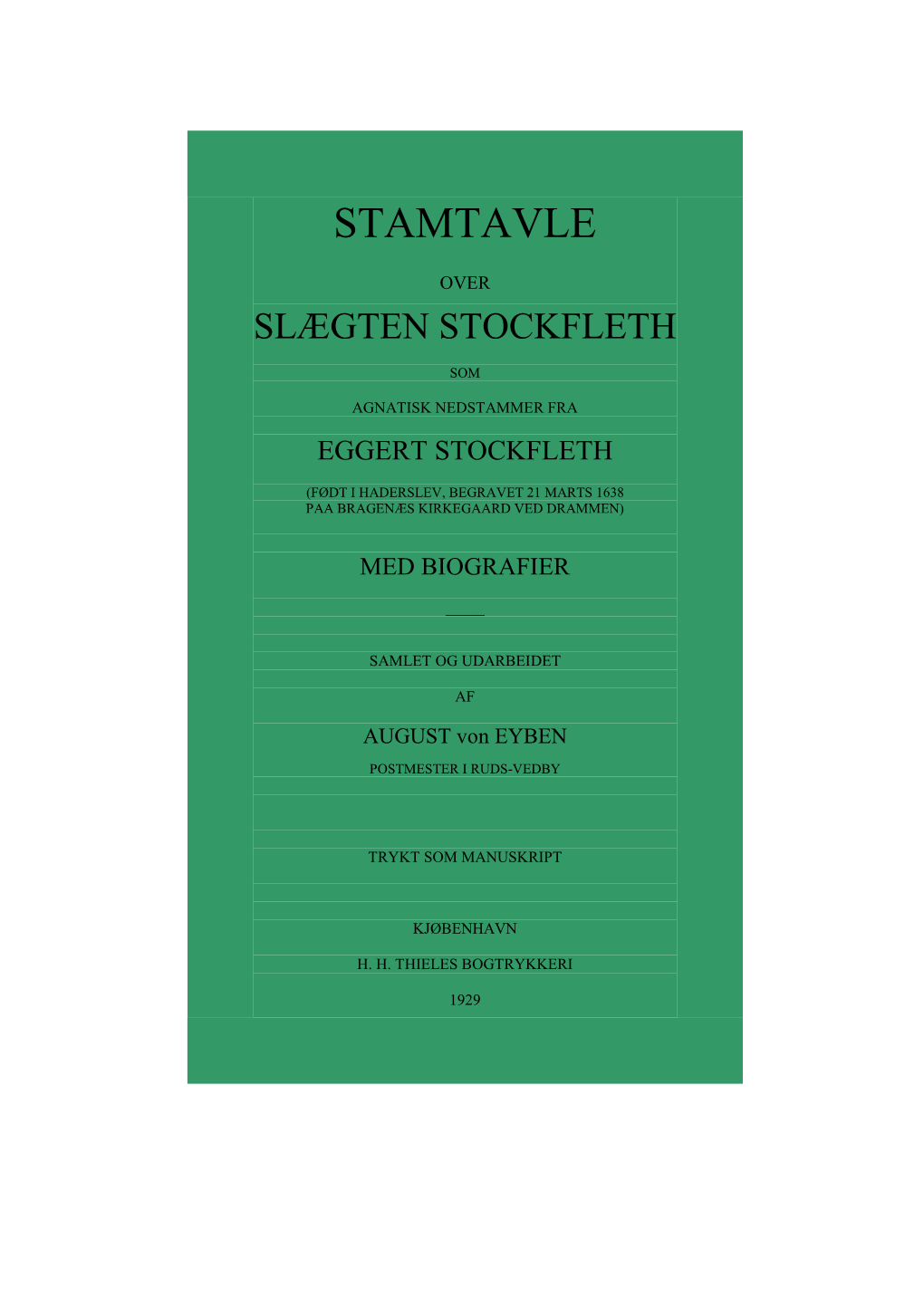 Stamtavle Over Alægten Stockfleth