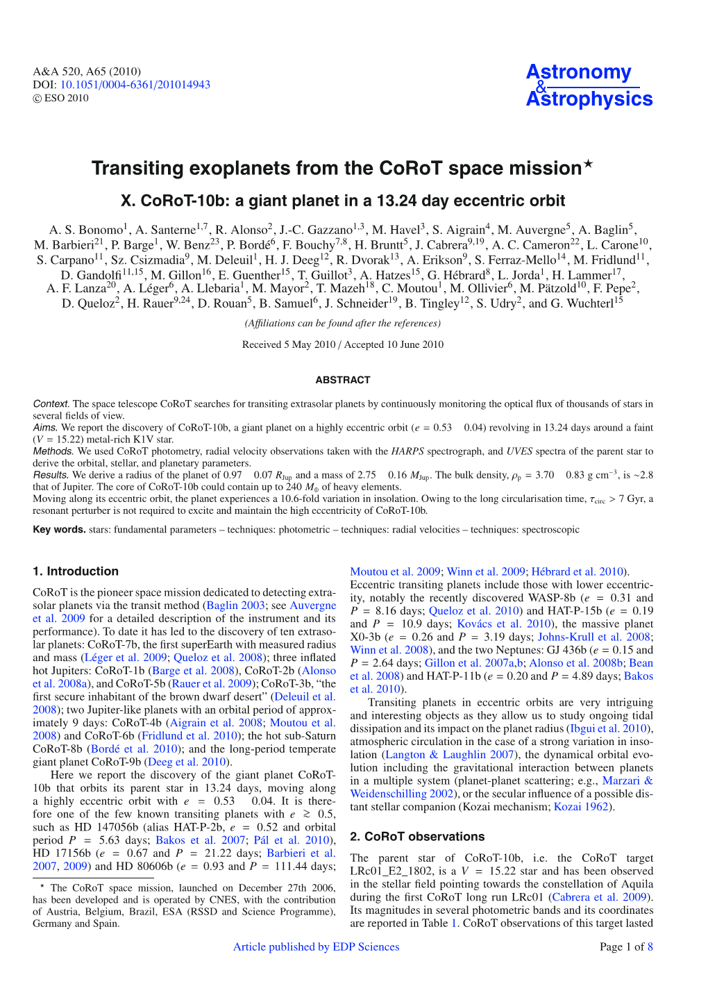 Transiting Exoplanets from the Corot Space Mission*