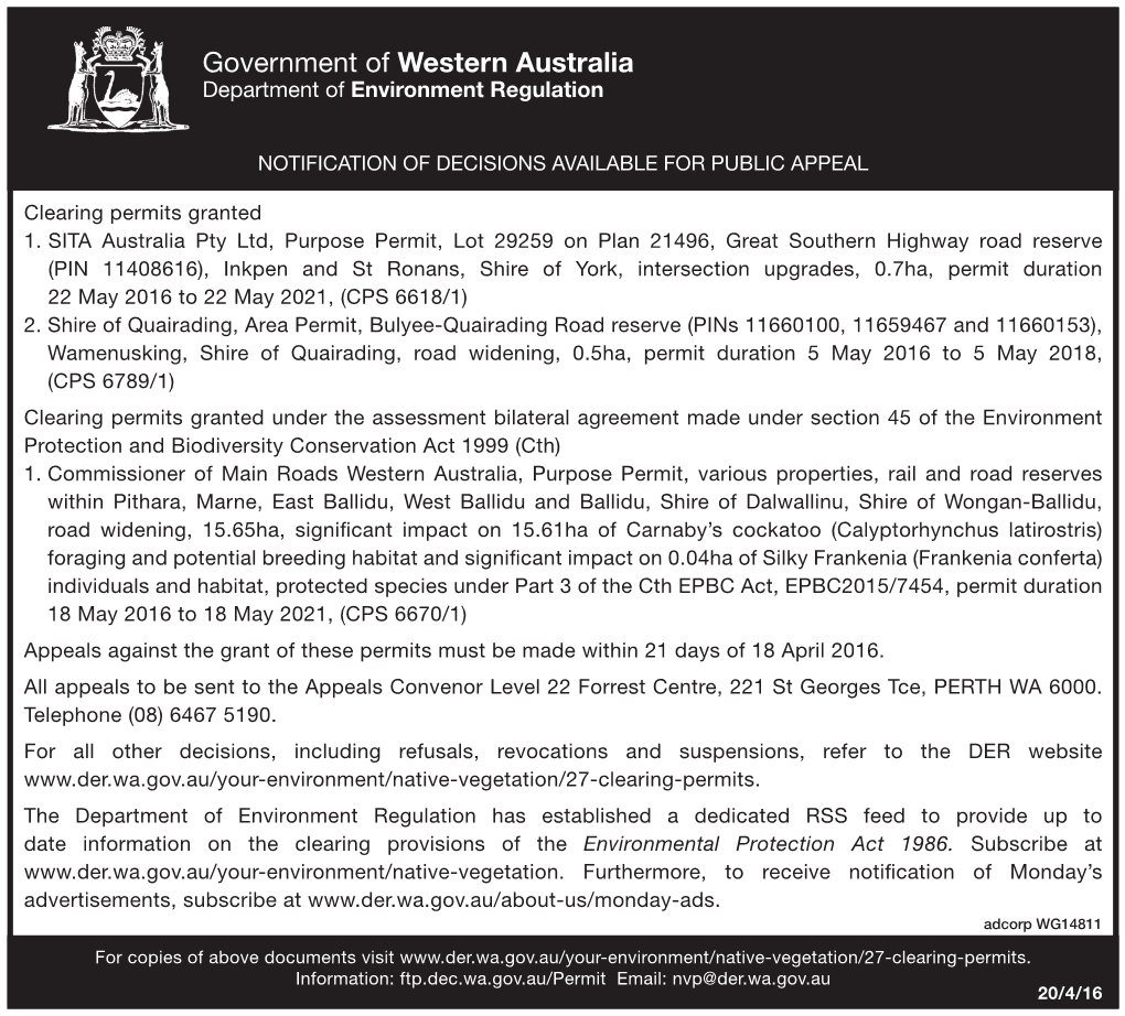 Government of Western Australia Department of Environment Regulation