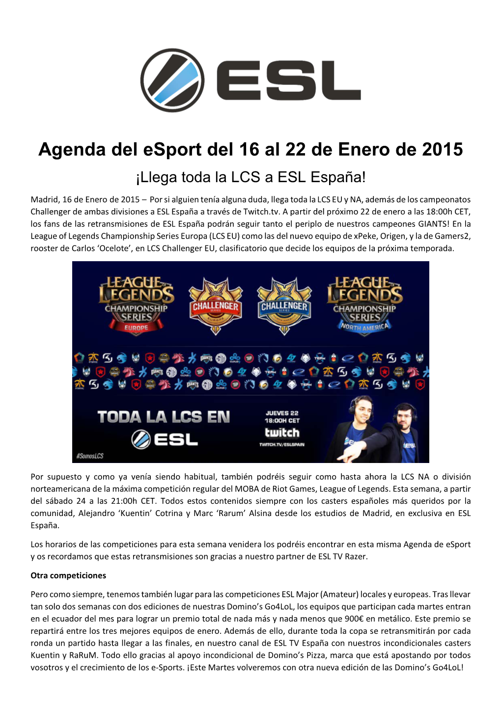 Agenda Del Esport Del 16 Al 22 De Enero De 2015