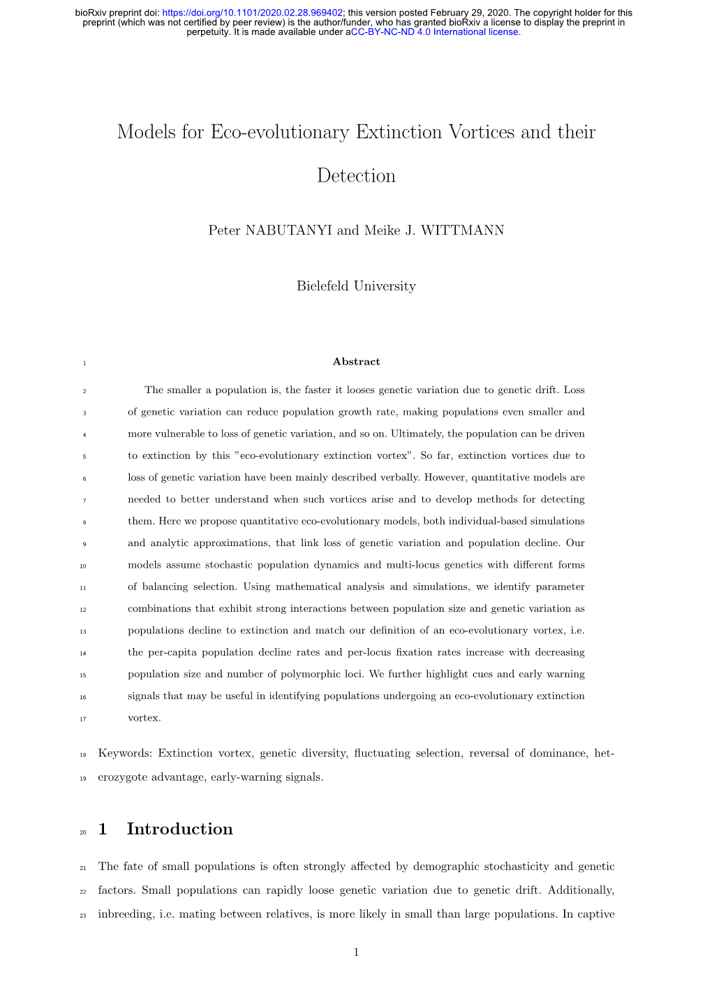 Models for Eco-Evolutionary Extinction Vortices and Their Detection