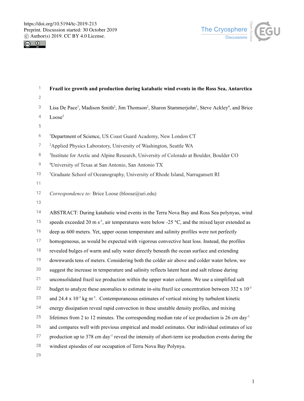 Frazil Ice Growth and Production During Katabatic Wind Events in The