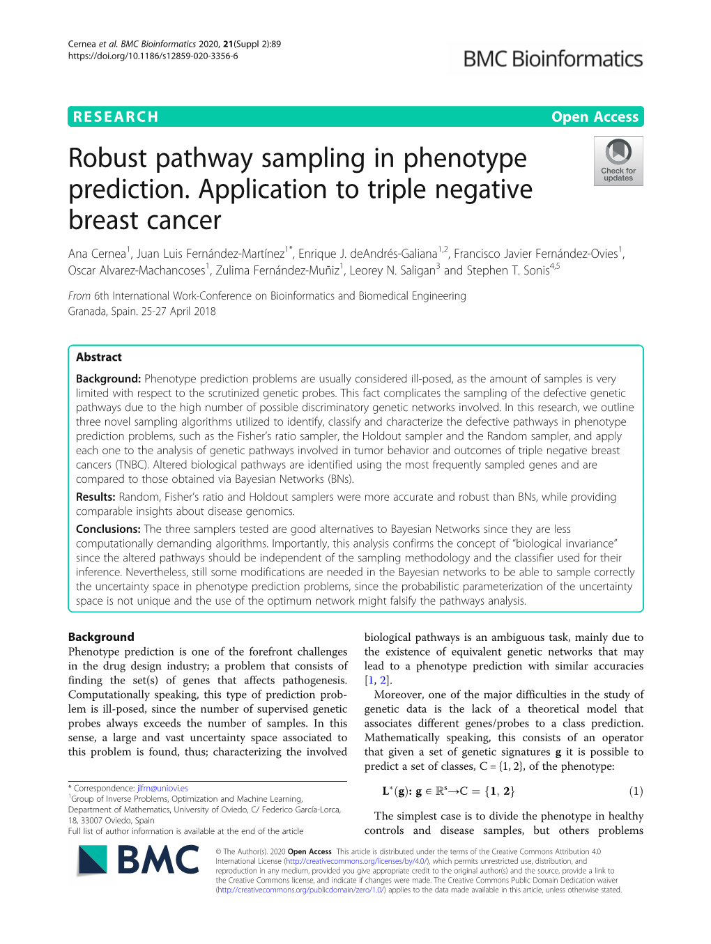 Robust Pathway Sampling in Phenotype Prediction. Application to Triple Negative Breast Cancer Ana Cernea1, Juan Luis Fernández-Martínez1*, Enrique J
