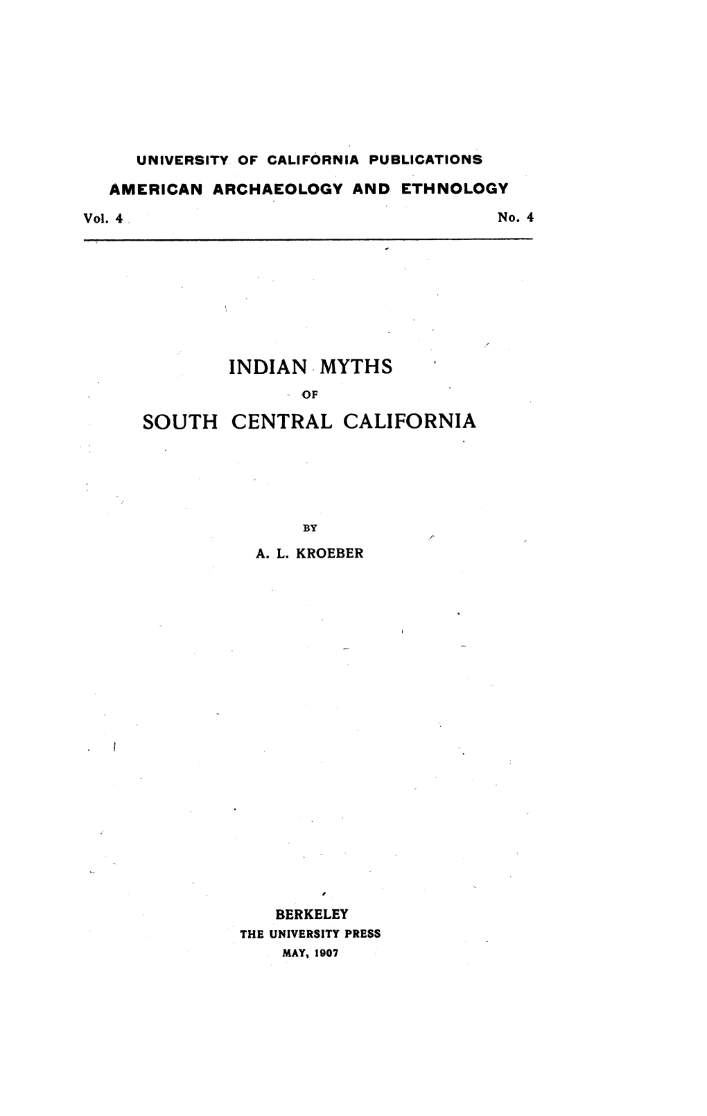 Indian Myths South Central California