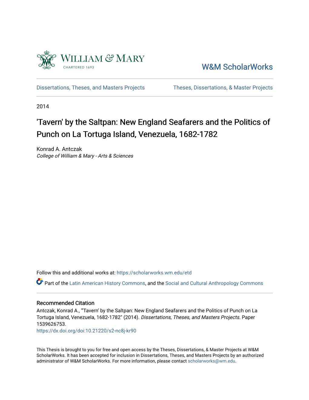 New England Seafarers and the Politics of Punch on La Tortuga Island, Venezuela, 1682-1782