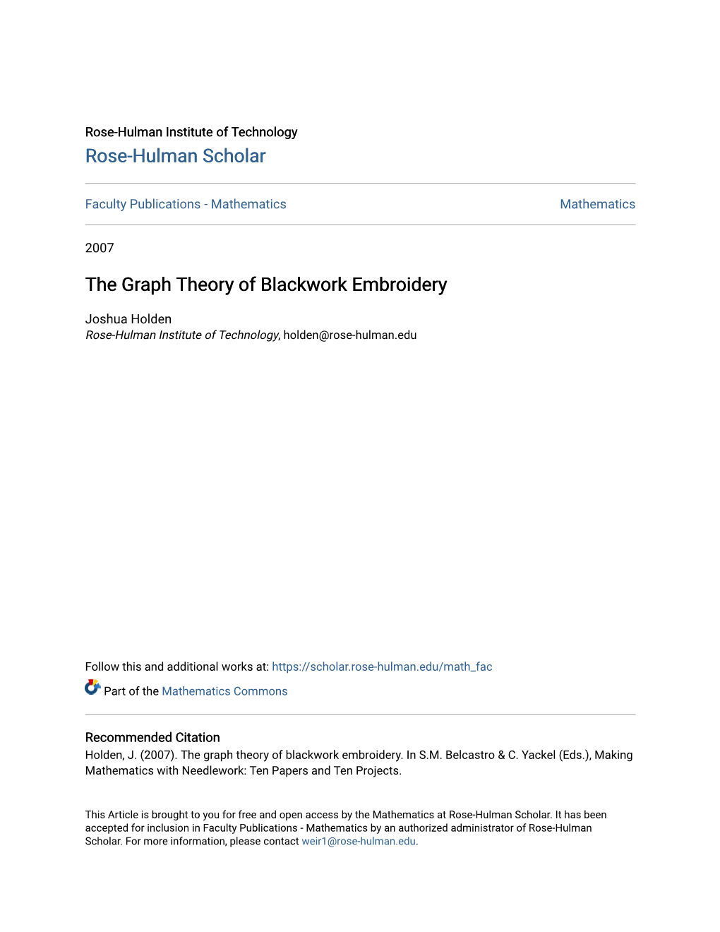 The Graph Theory of Blackwork Embroidery