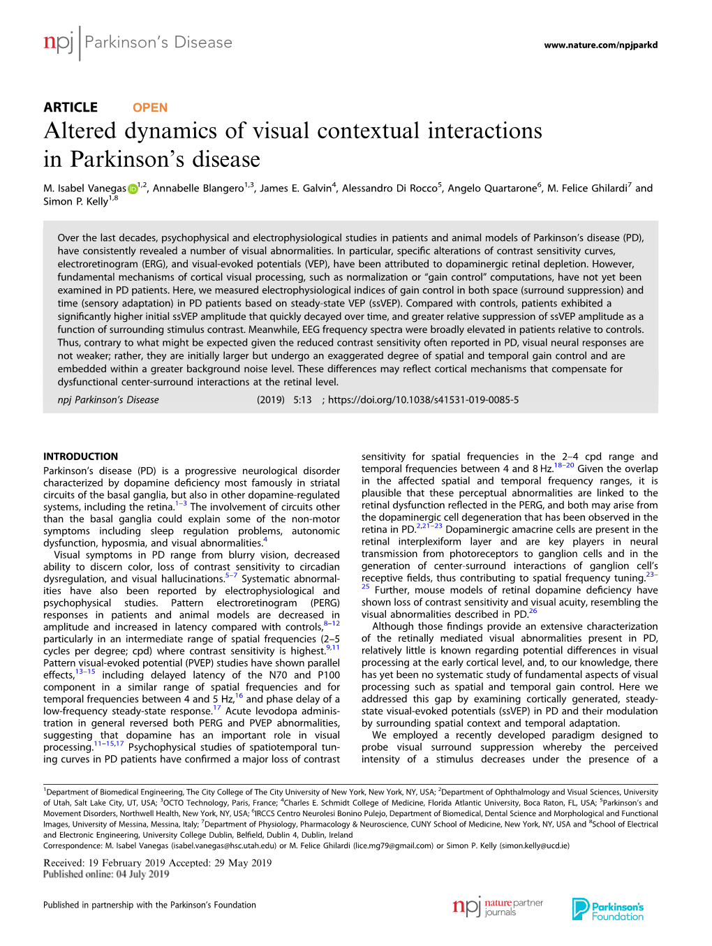 Altered Dynamics of Visual Contextual Interactions in Parkinson's Disease