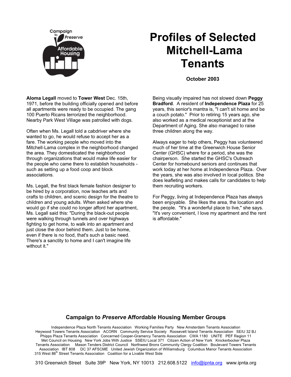 Mitchell-Lama Tenant Profiles