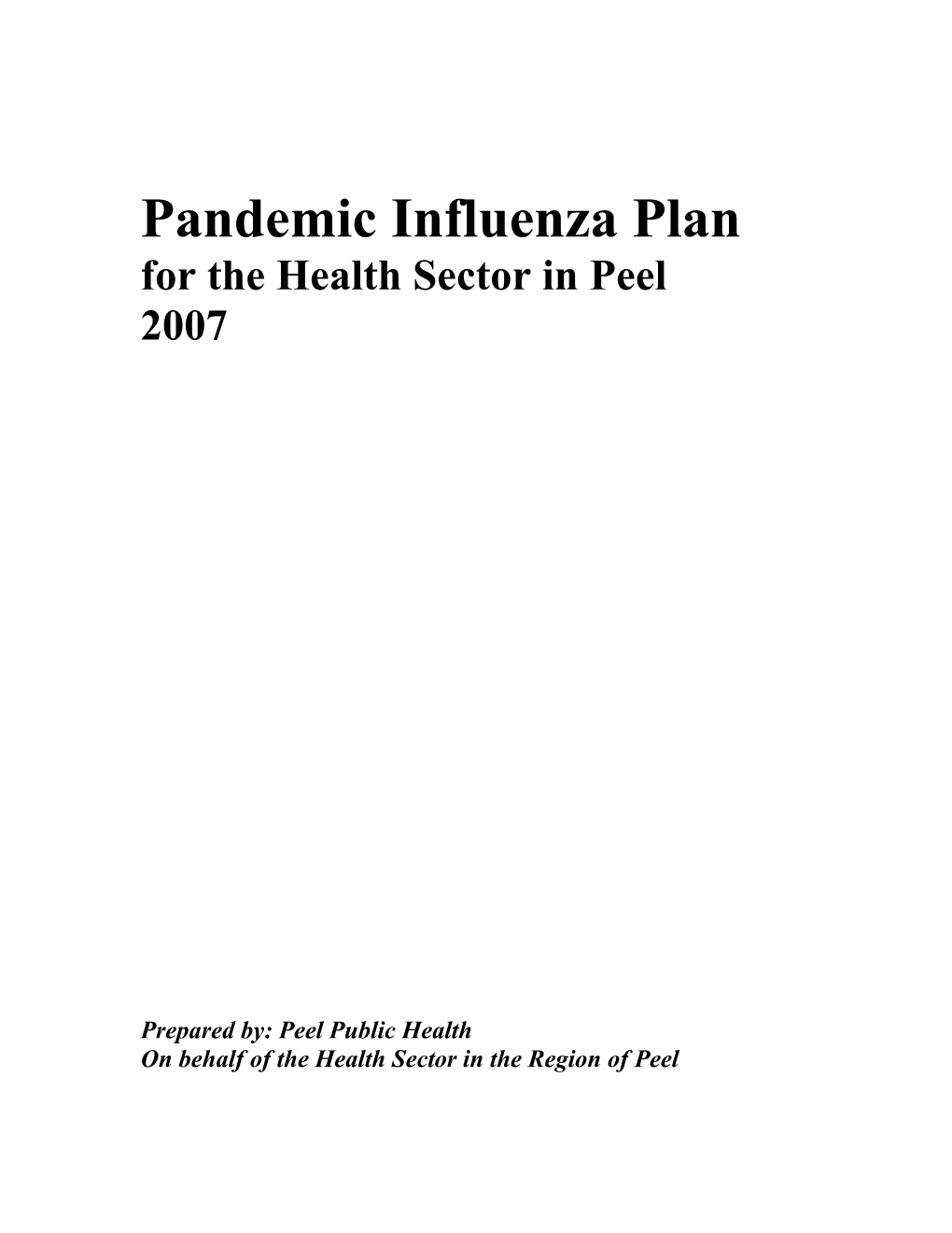 Peel Health Sector Pandemic Influenza Plan