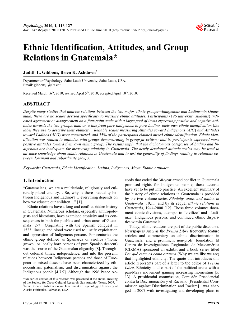 Ethnic Identification, Attitudes, and Group Relations in Guatemala*