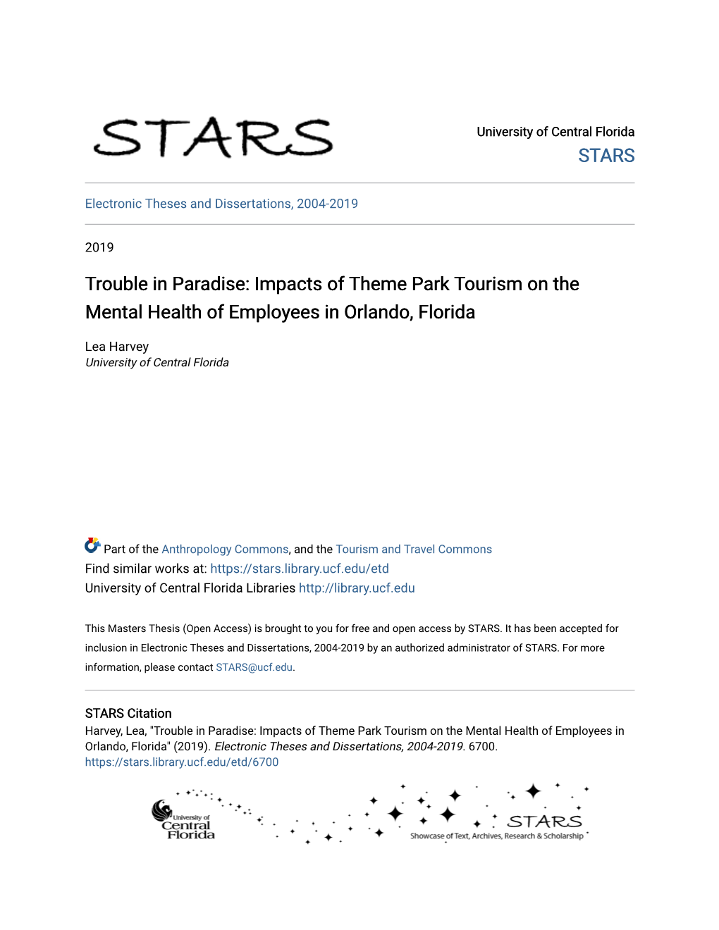 Impacts of Theme Park Tourism on the Mental Health of Employees in Orlando, Florida
