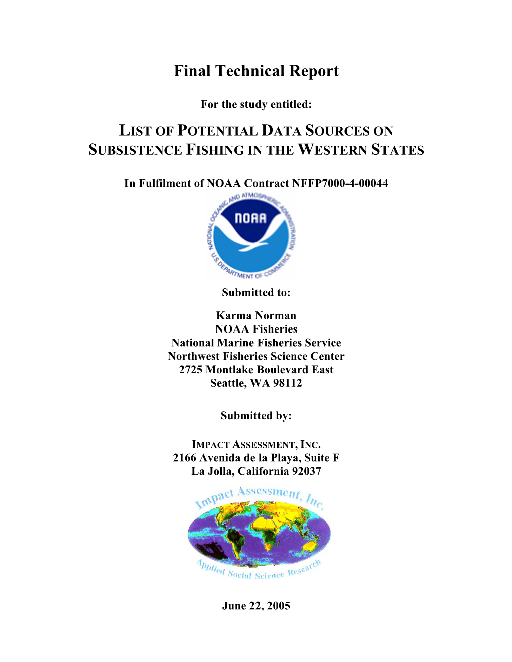 Data Sources on Subsistence Fishing in the Western States