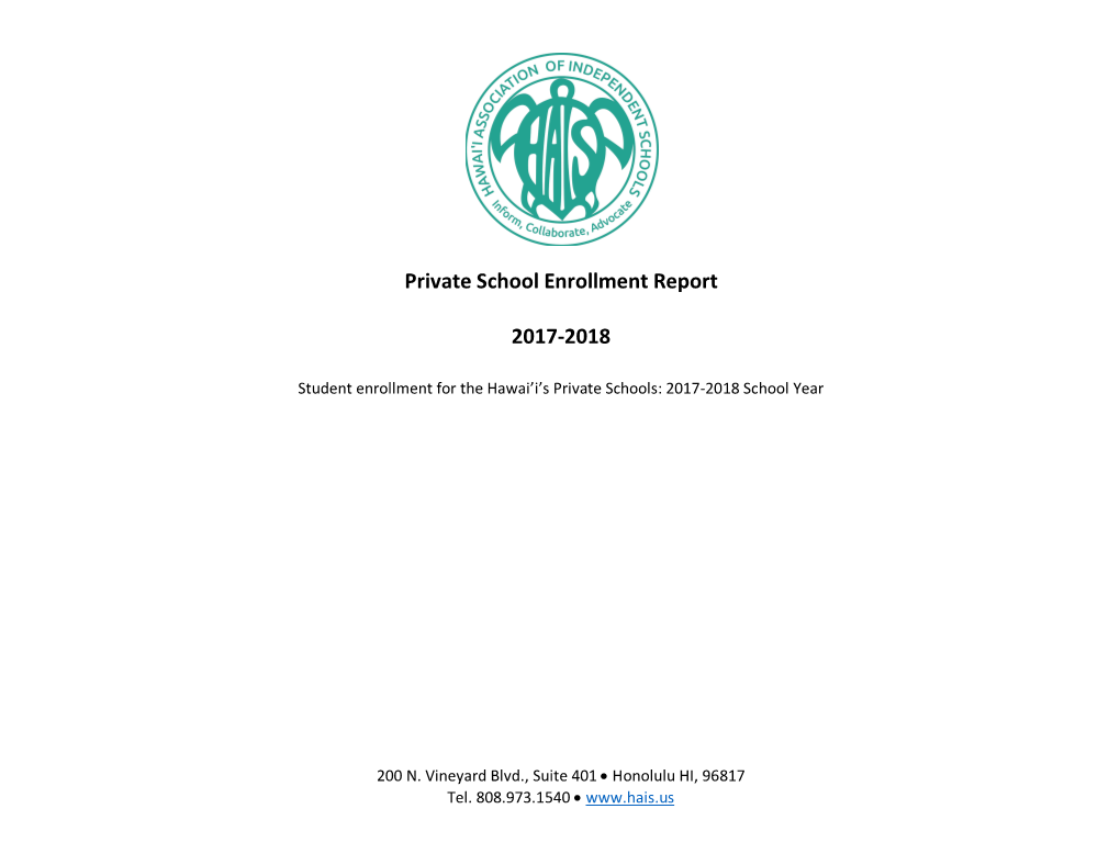 Private School Enrollment Report 2017-2018