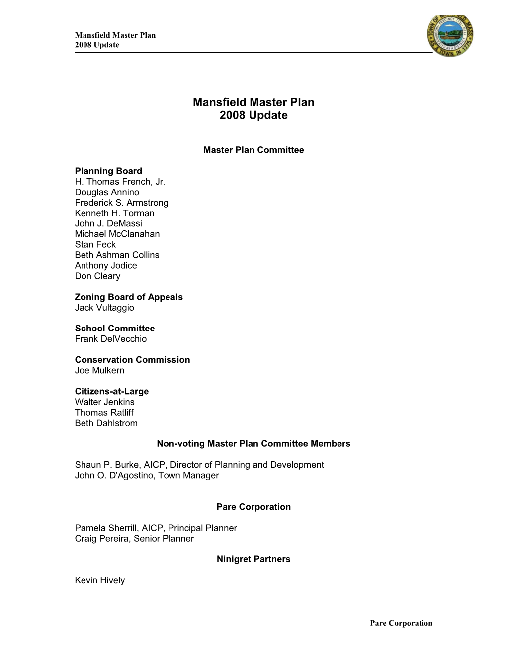 Mansfield Master Plan 2008 Update