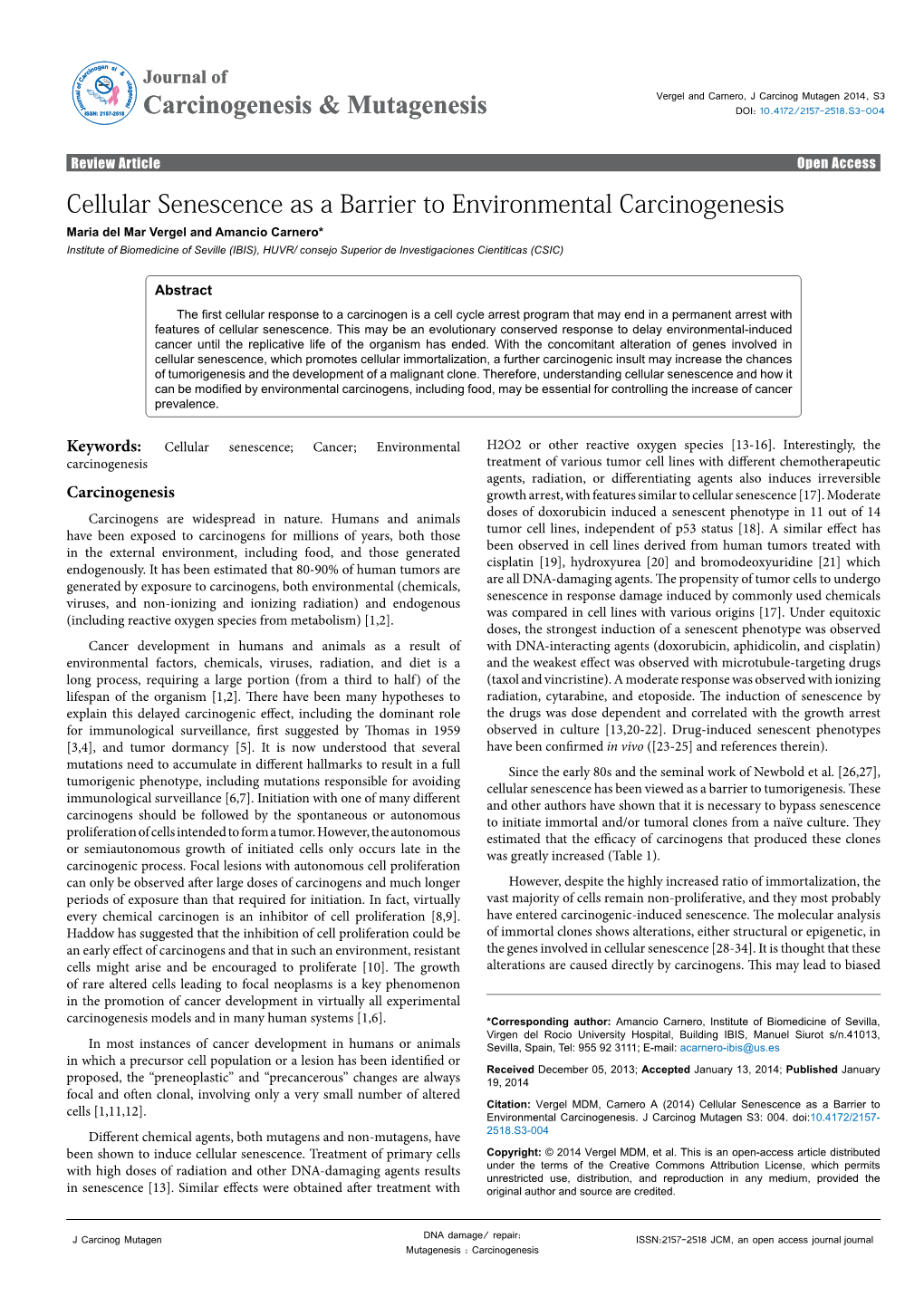 Cellular Senescence As a Barrier to Environmental Carcinogenesis