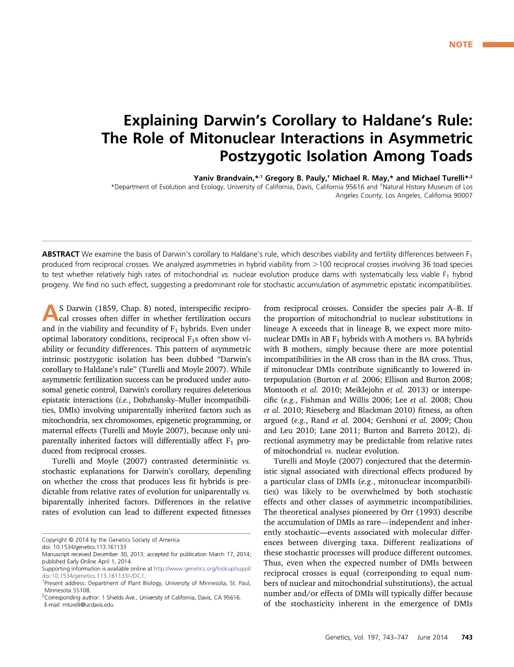 Explaining Darwin's Corollary to Haldane's Rule: the Role of Mitonuclear Interactions in Asymmetric Postzygotic Isolation Am