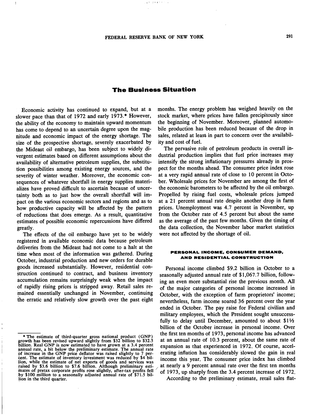 The Business Situation, December 1973