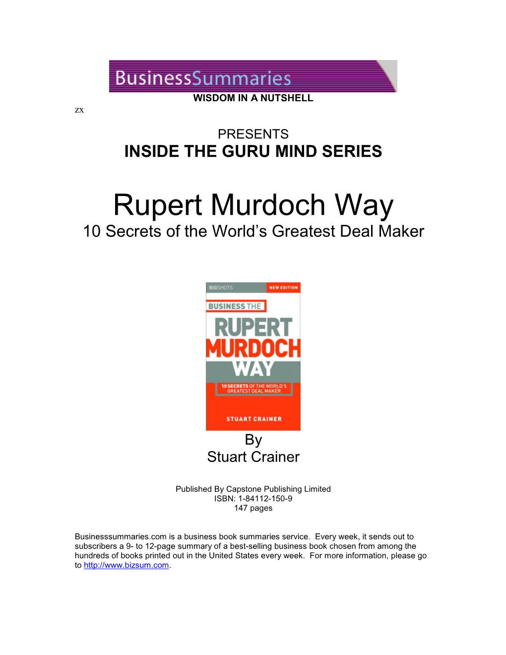 Rupert Murdoch Way 10 Secrets of the World’S Greatest Deal Maker