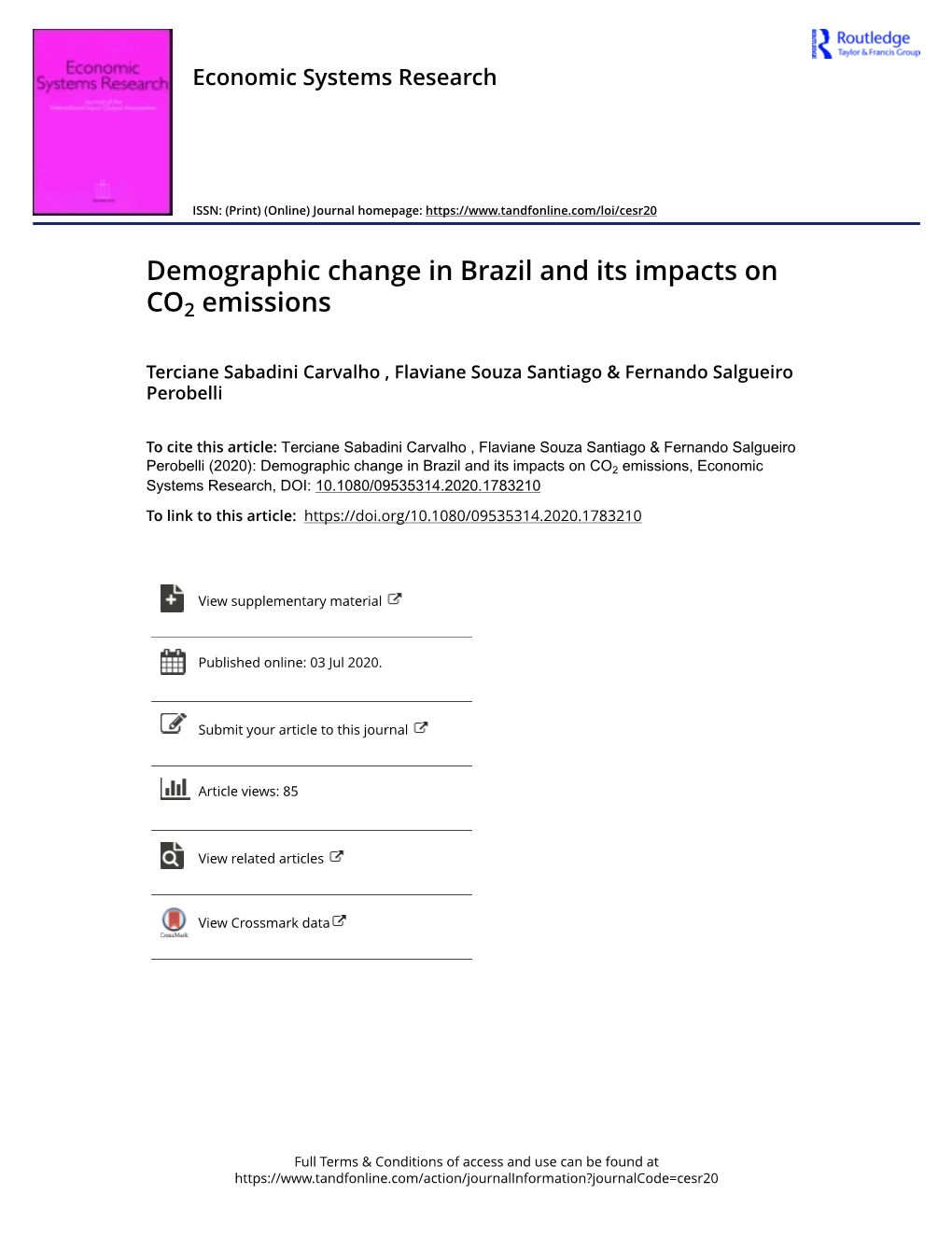 Demographic Change in Brazil and Its Impacts on CO2 Emissions