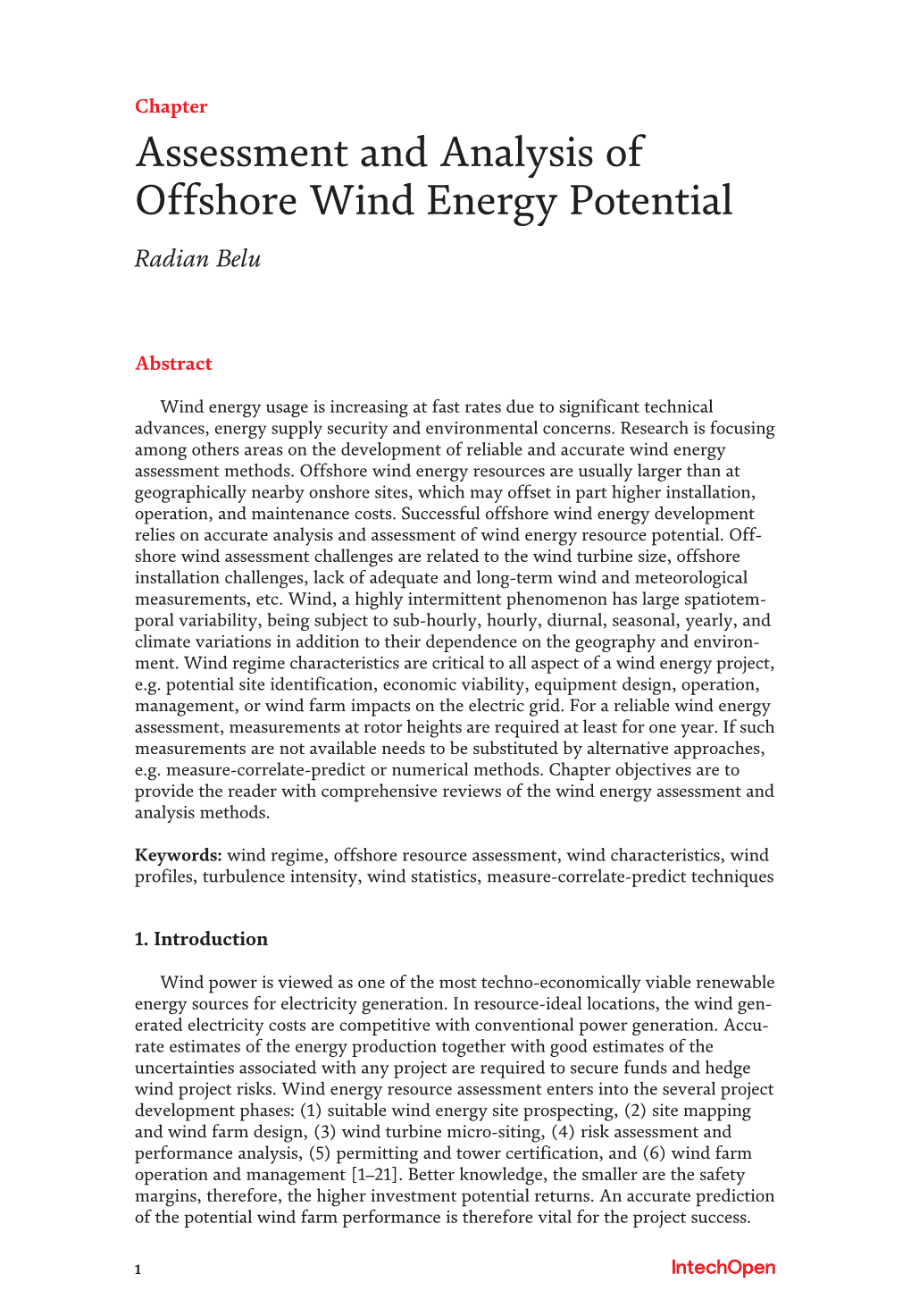 Assessment and Analysis of Offshore Wind Energy Potential Radian Belu