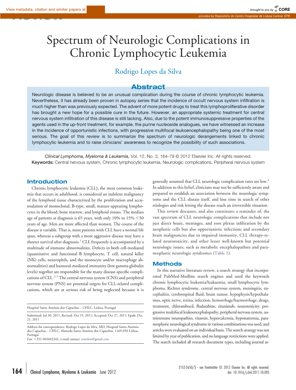 Spectrum of Neurologic Complications in Chronic Lymphocytic Leukemia