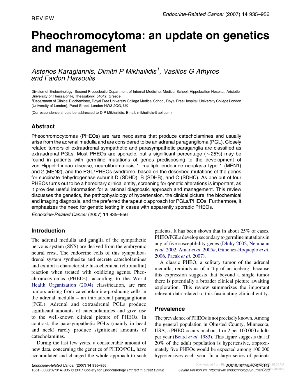 Pheochromocytoma: an Update on Genetics and Management