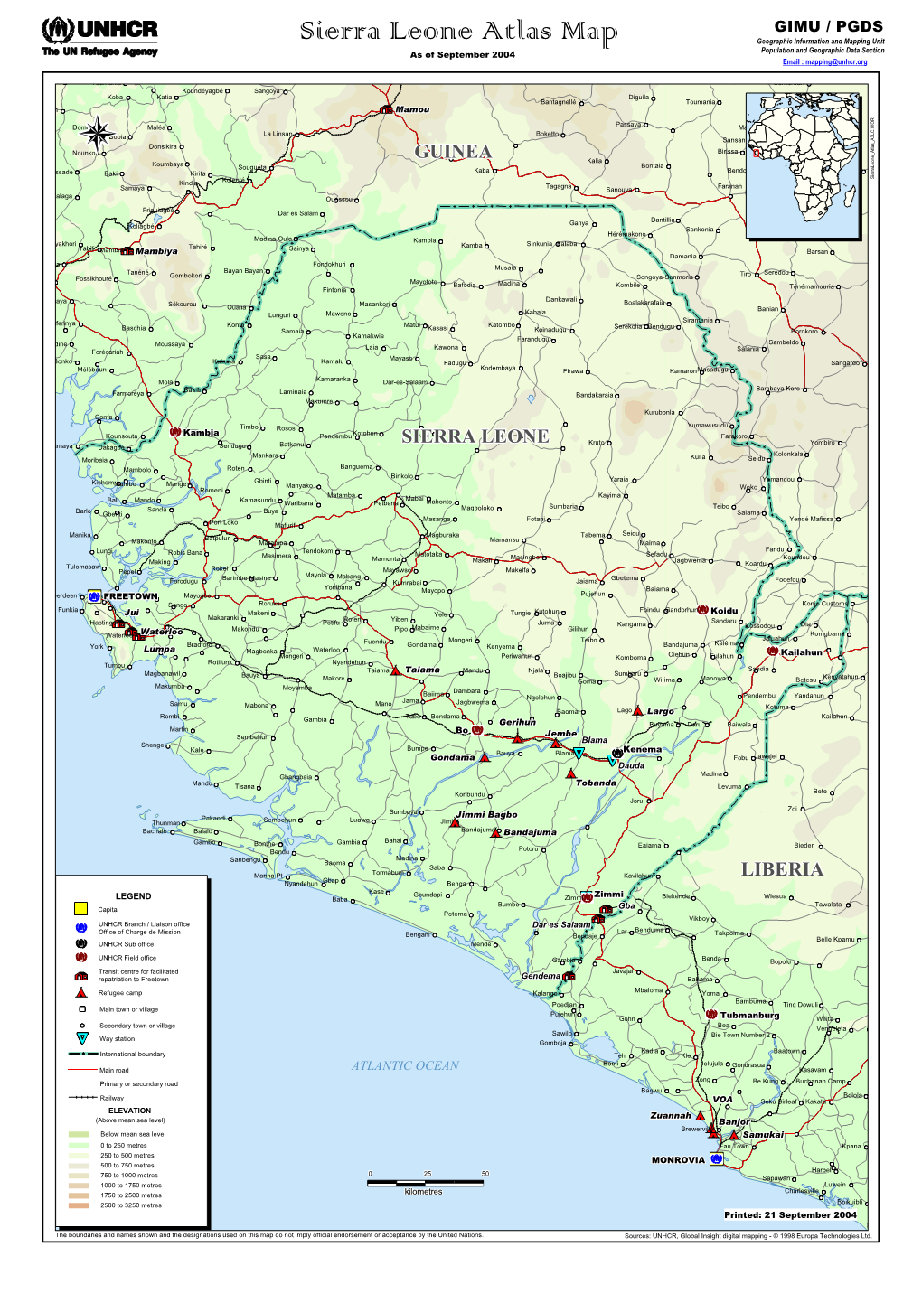 Sierra Leone Atlas Map Geographic Information and Mapping Unit Population and Geographic Data Section As of September 2004 Email : Mapping@Unhcr.Org