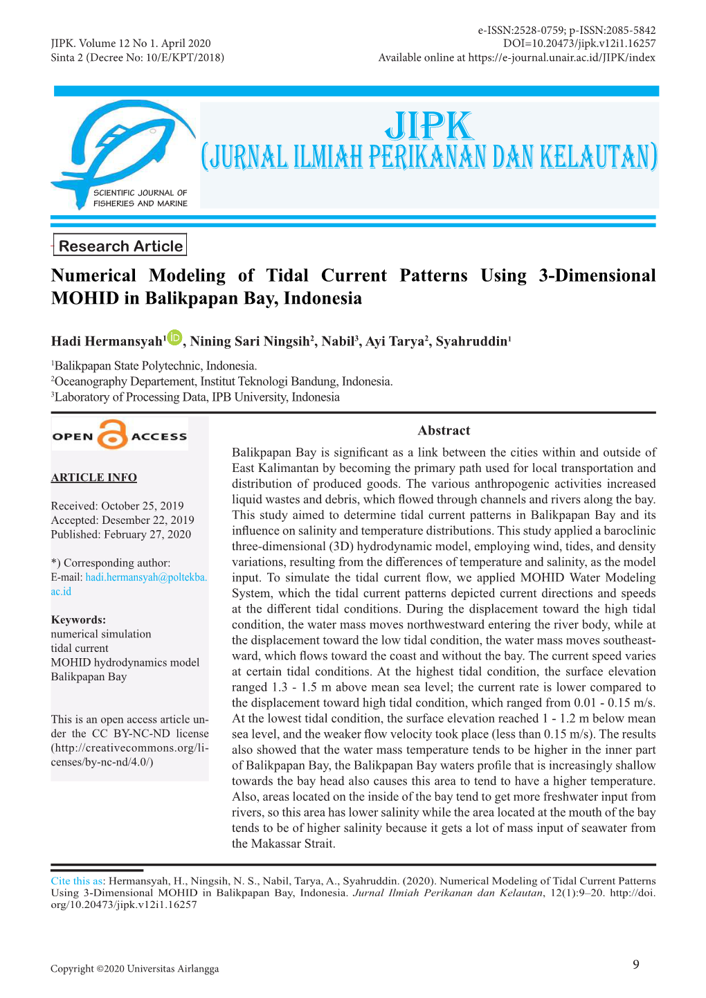 Jurnal Ilmiah Perikanan Dan Kelautan