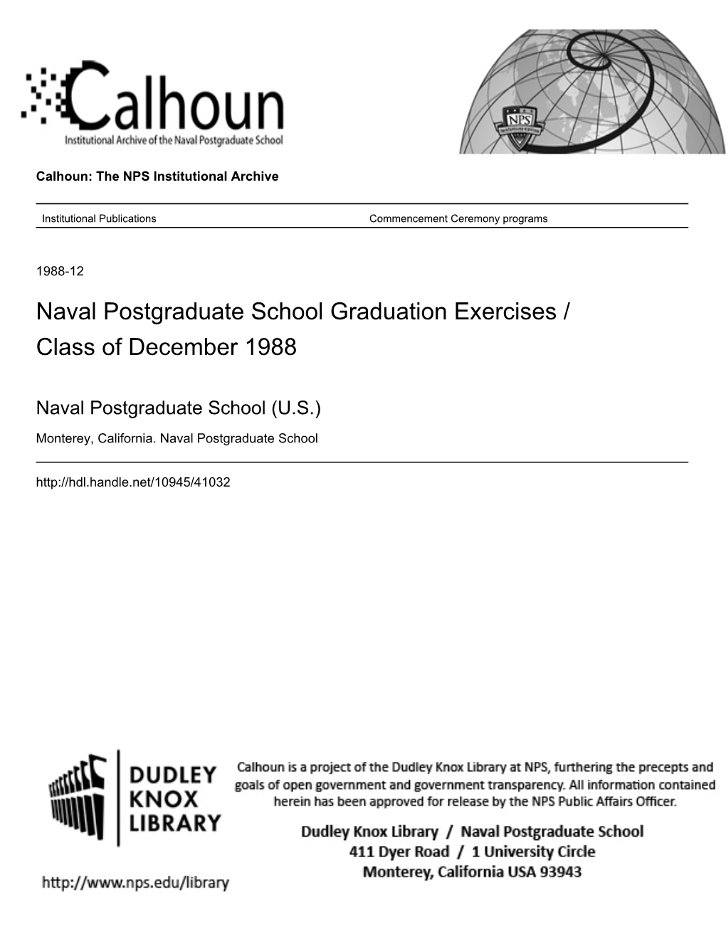 Naval Postgraduate School Graduation Exercises / Class of December 1988