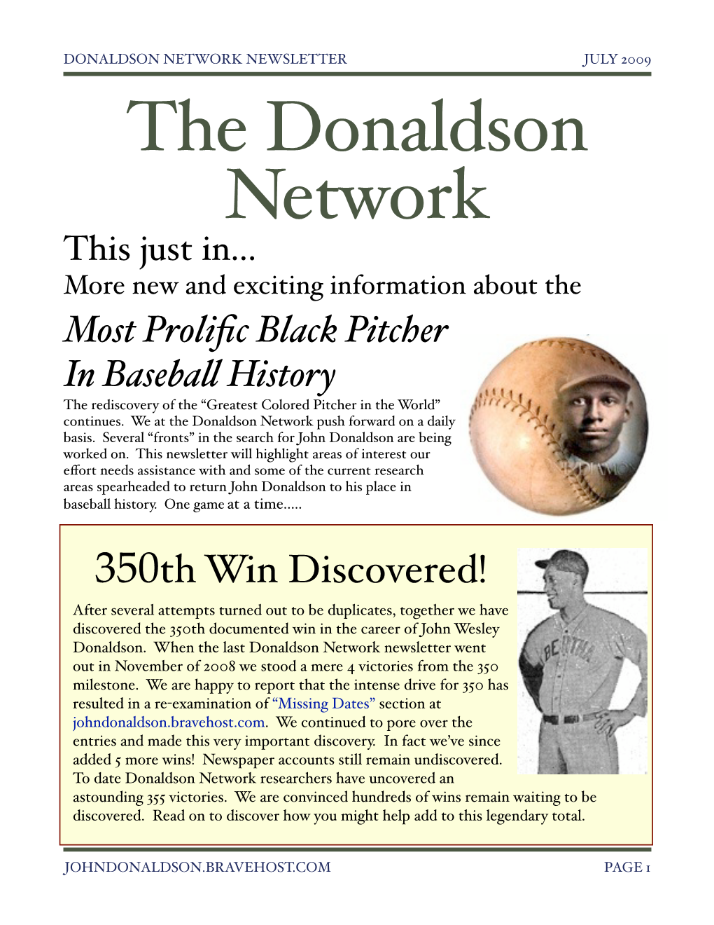 DONALDSON NETWORK NEWSLETTER JULY 2009 the Donaldson Network This Just In