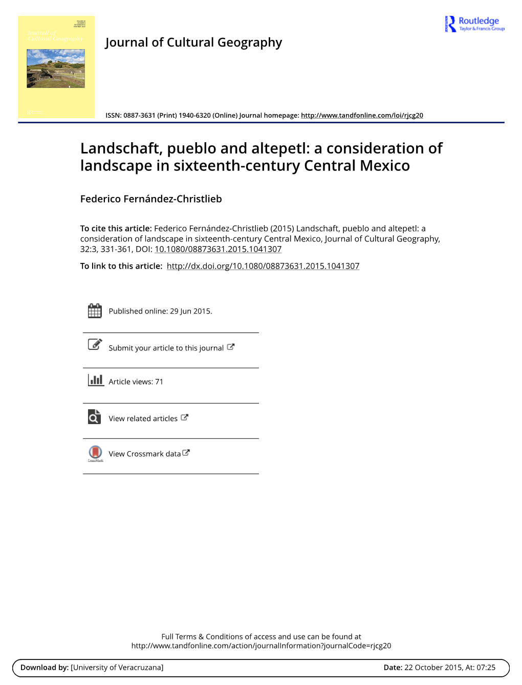 Landschaft, Pueblo and Altepetl: a Consideration of Landscape in Sixteenth-Century Central Mexico