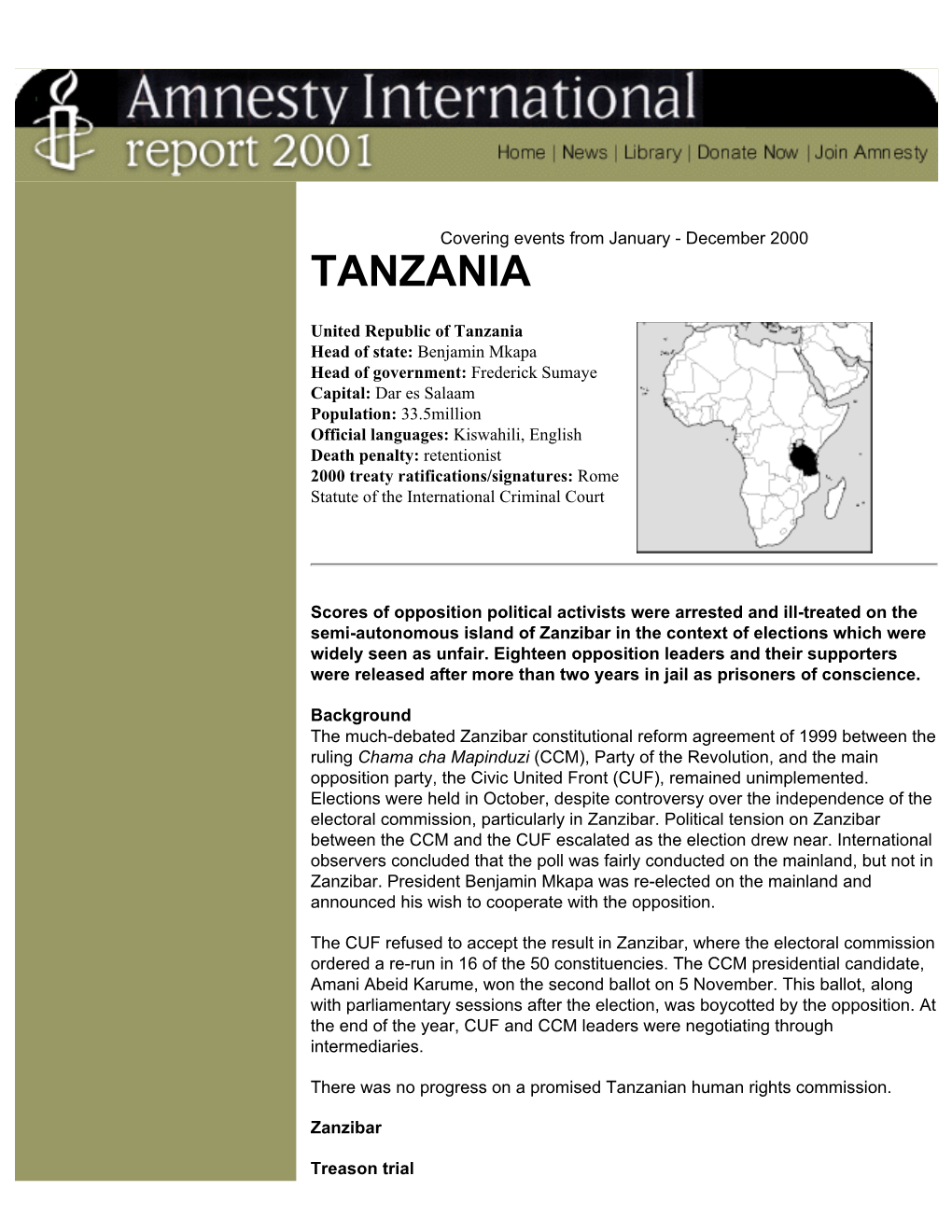 Amnesty International Report 2001