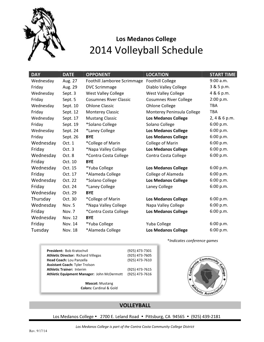 2014 Volleyball Schedule