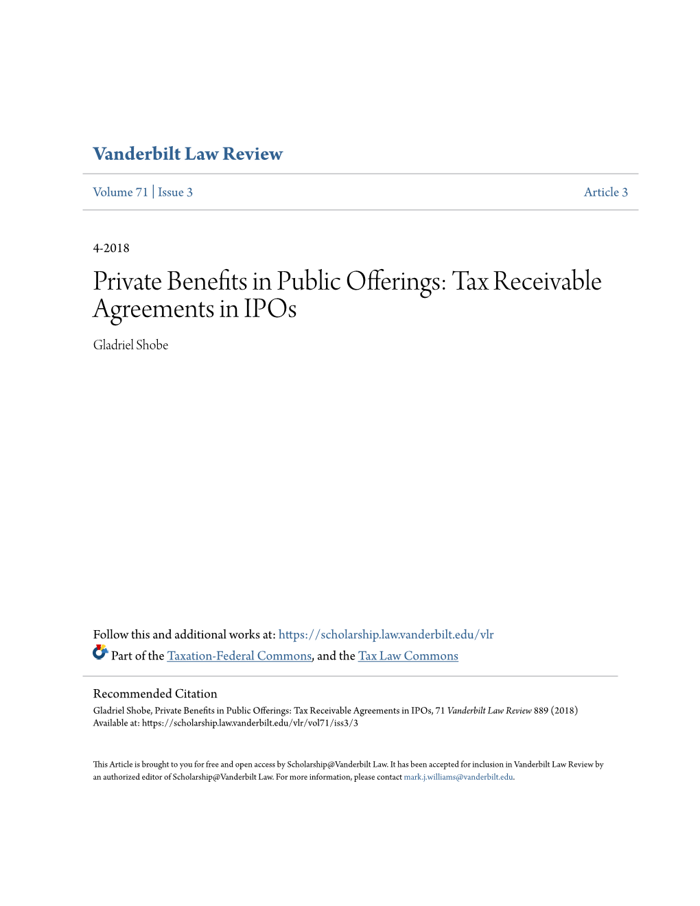 Tax Receivable Agreements in Ipos Gladriel Shobe