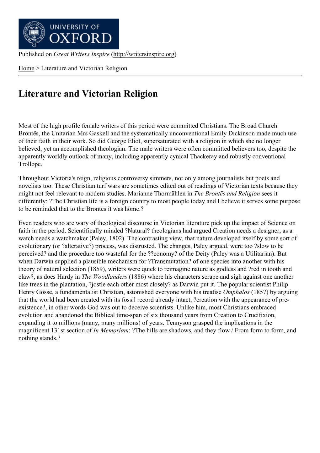 Literature and Victorian Religion